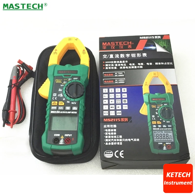 

Digital DC/AC Clamp Meter Voltage Current Resistance Capacitance Tester True RMS MASTECH MS2115A