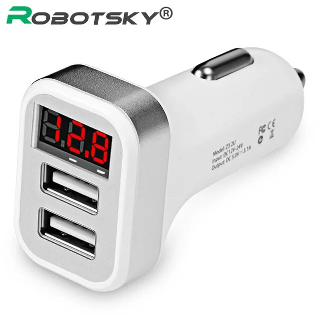 Max 2.1A автомобильное зарядное устройство ЖК дисплей двойной USB порт