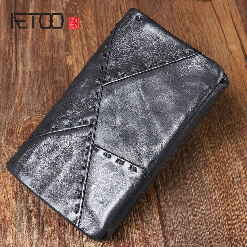 

AETOO Original retro multi-functional design leather 30% vertical wallet Original header suede short template leather closure wa
