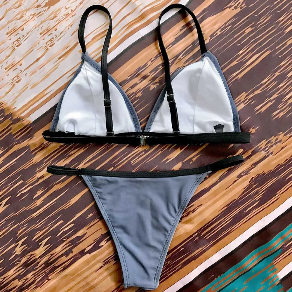CHARMMA Bicolor Plunge V String Bikini 2017 Summer Sexy Bikinis Women Low Waist Swimwear Bikini Mujer Push Up Bath Beach Wear 2