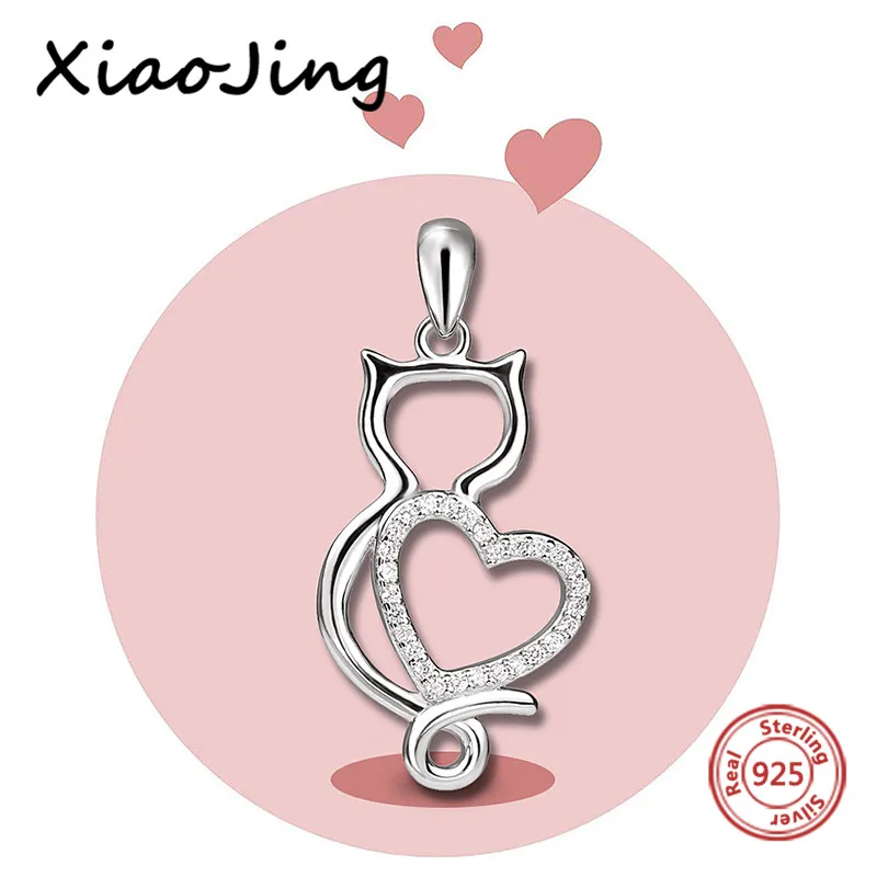 

New arrival 925 sterling silvercute animal cat pendant chain necklace with cubic zircon diy fashion jewelry making women gifts