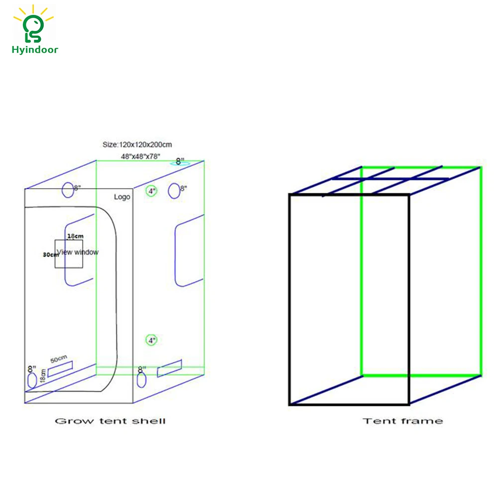 Hyindoor тент для выращивания гидропоники, для выращивания в помещении, теплица 120*120*200 см(48*48*78 дюймов