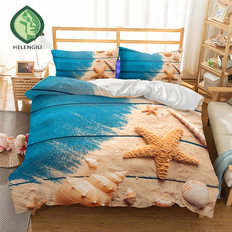 HELENGILI 3D комплект постельного белья с принтом морской звезды пододеяльник набор реалистичное постельное белье с наволочкой набор домашнего текстиля#2-01