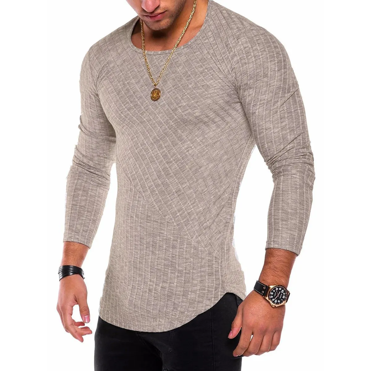 Korean Slim Fit Mens Striped Sweater 
