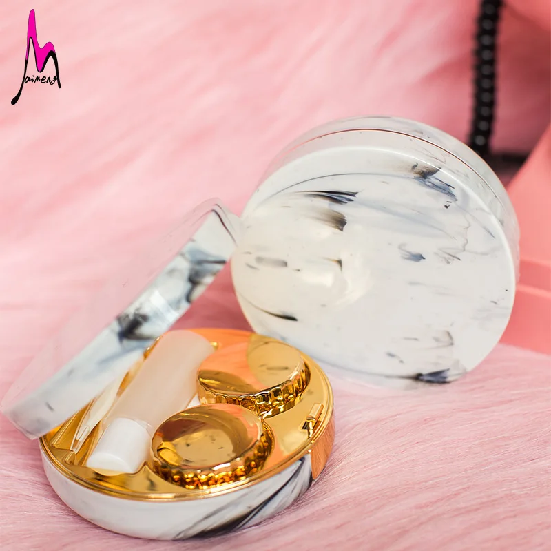 

Fashion Gold Contact Lens Lenses Case Marble Luxury Lens Container Color Box With Women Mirror