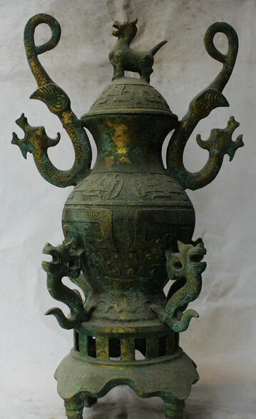

JP S0524 32" Ancient China Dynasty palace Bronze Beast Incense Burner Censer Bottle Vase