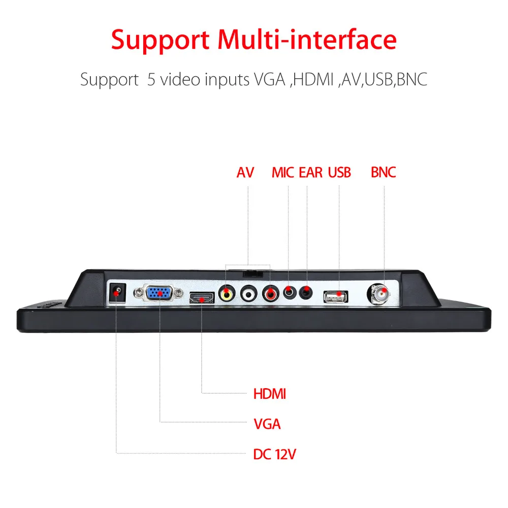 EYOYO EM12D 12 дюймов ips lcd HD видео аудио монитор 1920x1080 HDMI VGA BNC AV для ПК Компьютерная камера DVD безопасности CCTV DVR