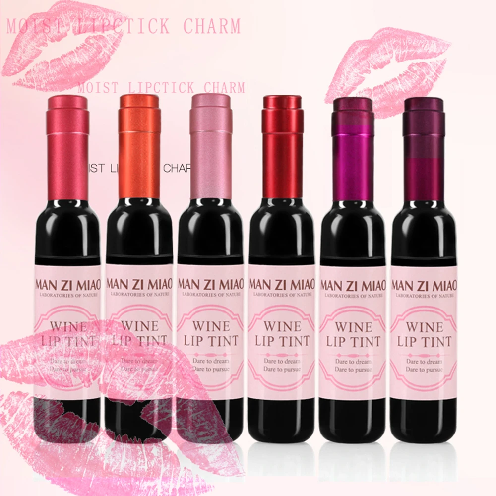 6 цветов Водонепроницаемый в форме винной бутылки тинт для губ долговечная жидкость блеск для губ Повседневное вечерние принадлежности для макияжа