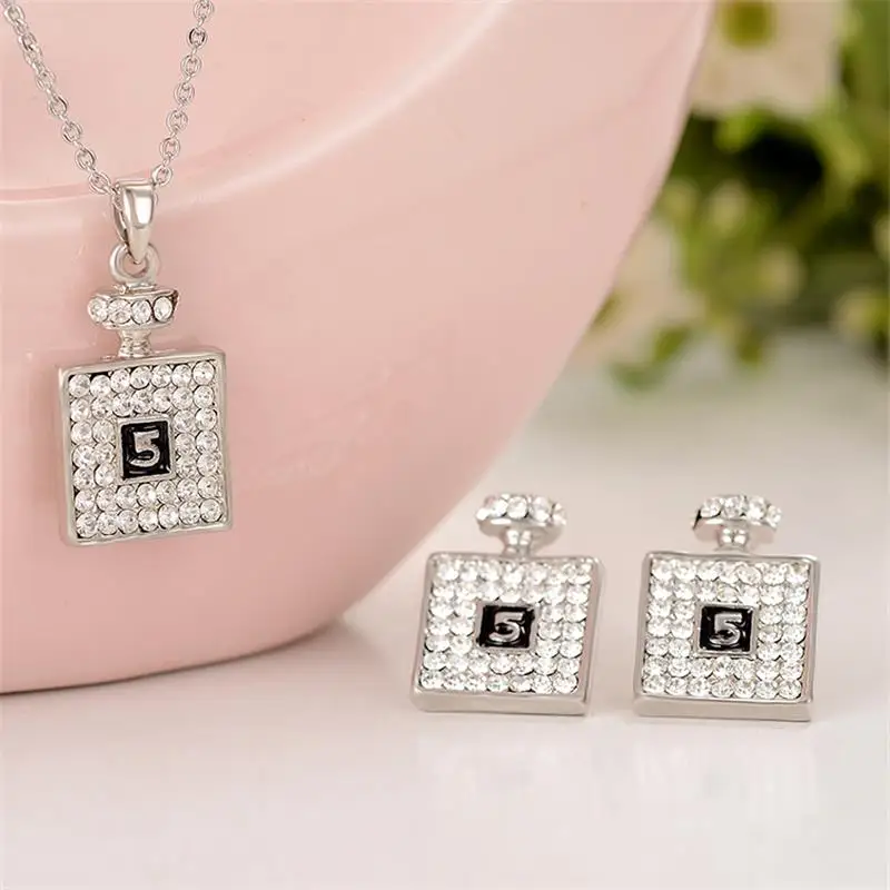 MINHIN Fashion Jewelry Set Austrian Crystal Necklace Stud