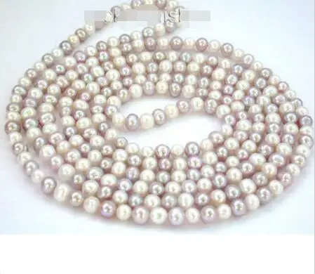 

Free Shipping >>>80" natural white lavender freshwater pearls necklace