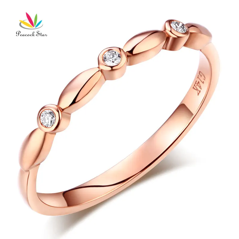 

Peacock Star 14K Solid Rose Gold Wedding Band Stackable Ring 0.03 Ct Diamond
