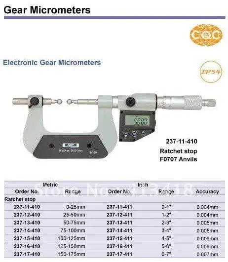 

Gear Micrometers.Does not contain the measuring head .0-25mm.0-1inch.outside.237-11-410