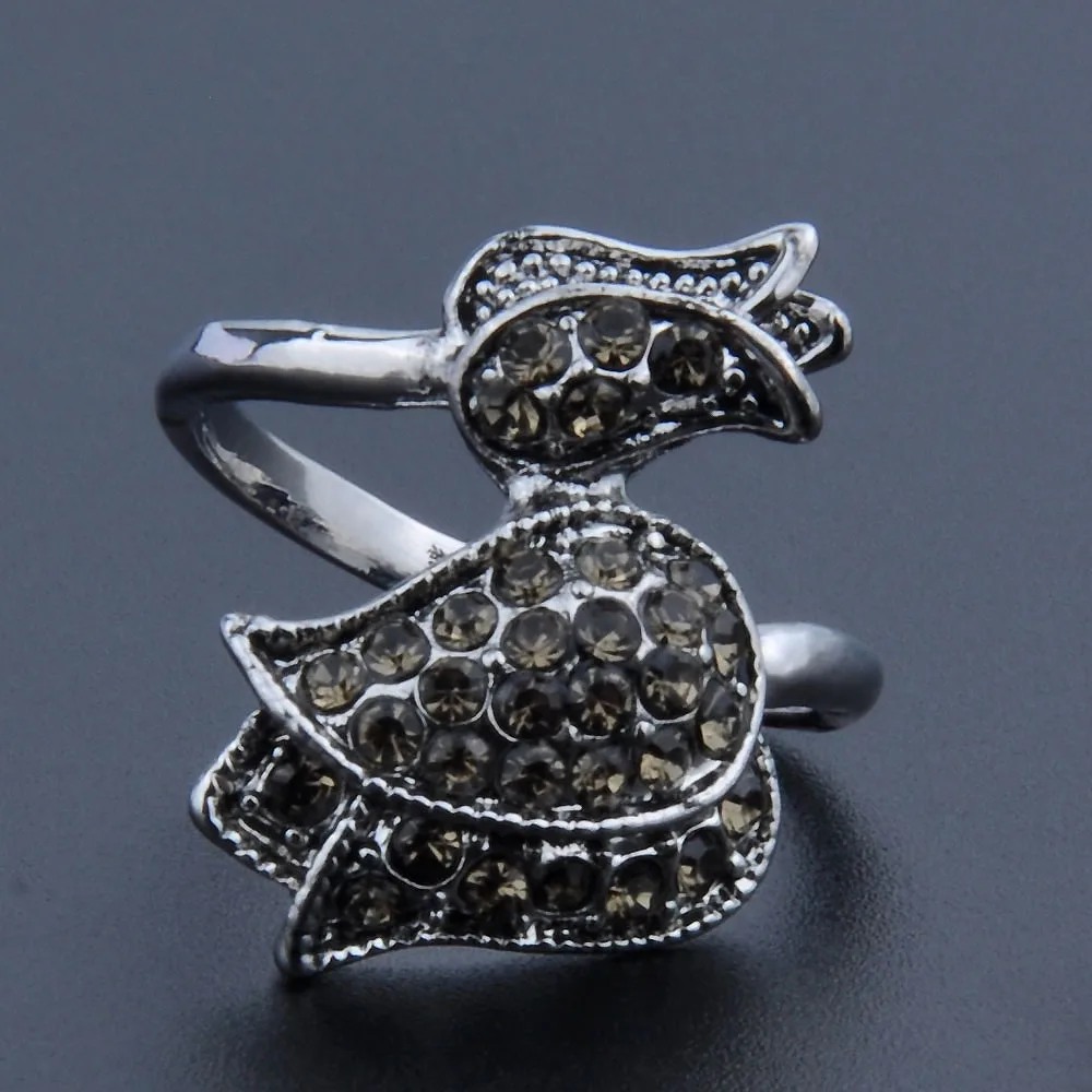 

MYTHIC AGE Gorgeous Retro Vintage Antique Silver Color Crystal Rose Flower Bud Ring Jewelry For Women Girls US Size 8 9 10