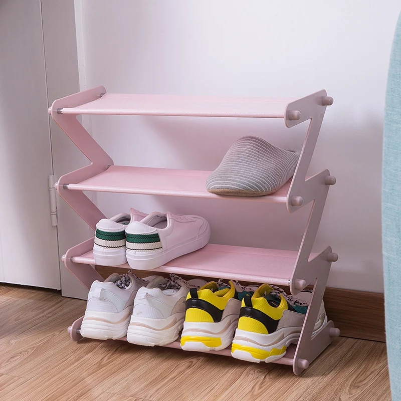 

Simple Stainless Steel Assembled Shoe Rack Save Space Slippers High Heels Home Dormitory Foldable Multi-Layer Storage Pink