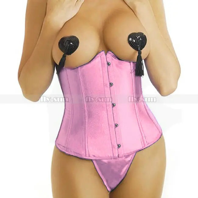 

Pink Satin Waist Cincher Underbust Corset Sexy Boned Body Shaper S M L XL 2XL