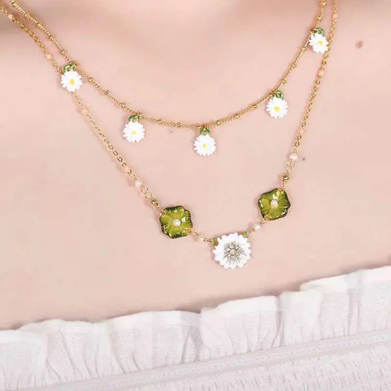 

2018 Amybaby Handmade Enamel Glaze White Daisy ladybug Natural Stone Womens Necklace Stud Earring Bracelet Bangle For Party