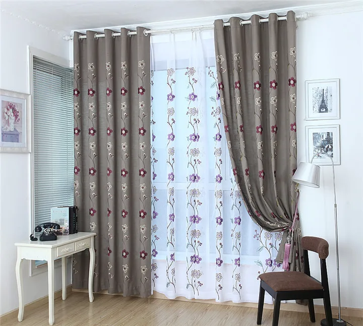 Bordado floral Cortinas para sala algodón persianas Hilado cortinas tul para dormitorio cortinas dormitorio