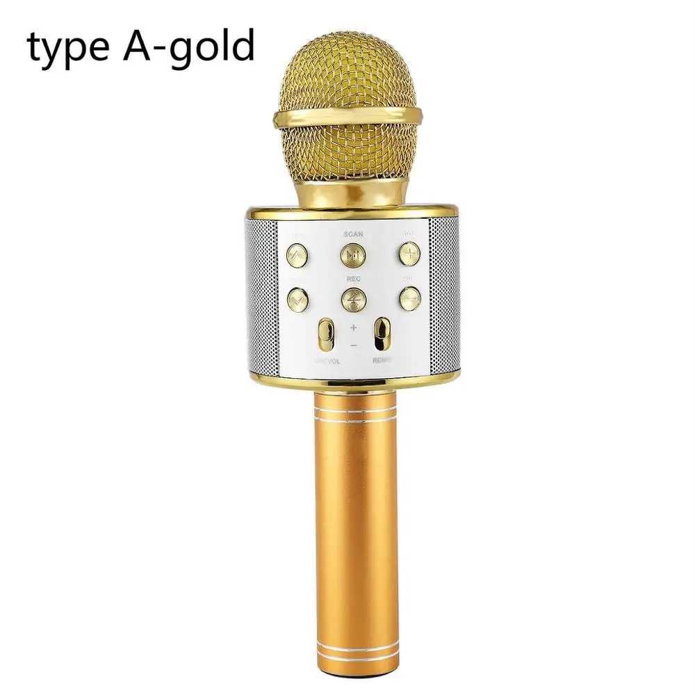 Профессиональный Bluetooth беспроводной микрофон караоке микрофон динамик ручной музыкальный плеер микрофон для вокала, с рекордером KTV микрофон - Цвет: A-gold
