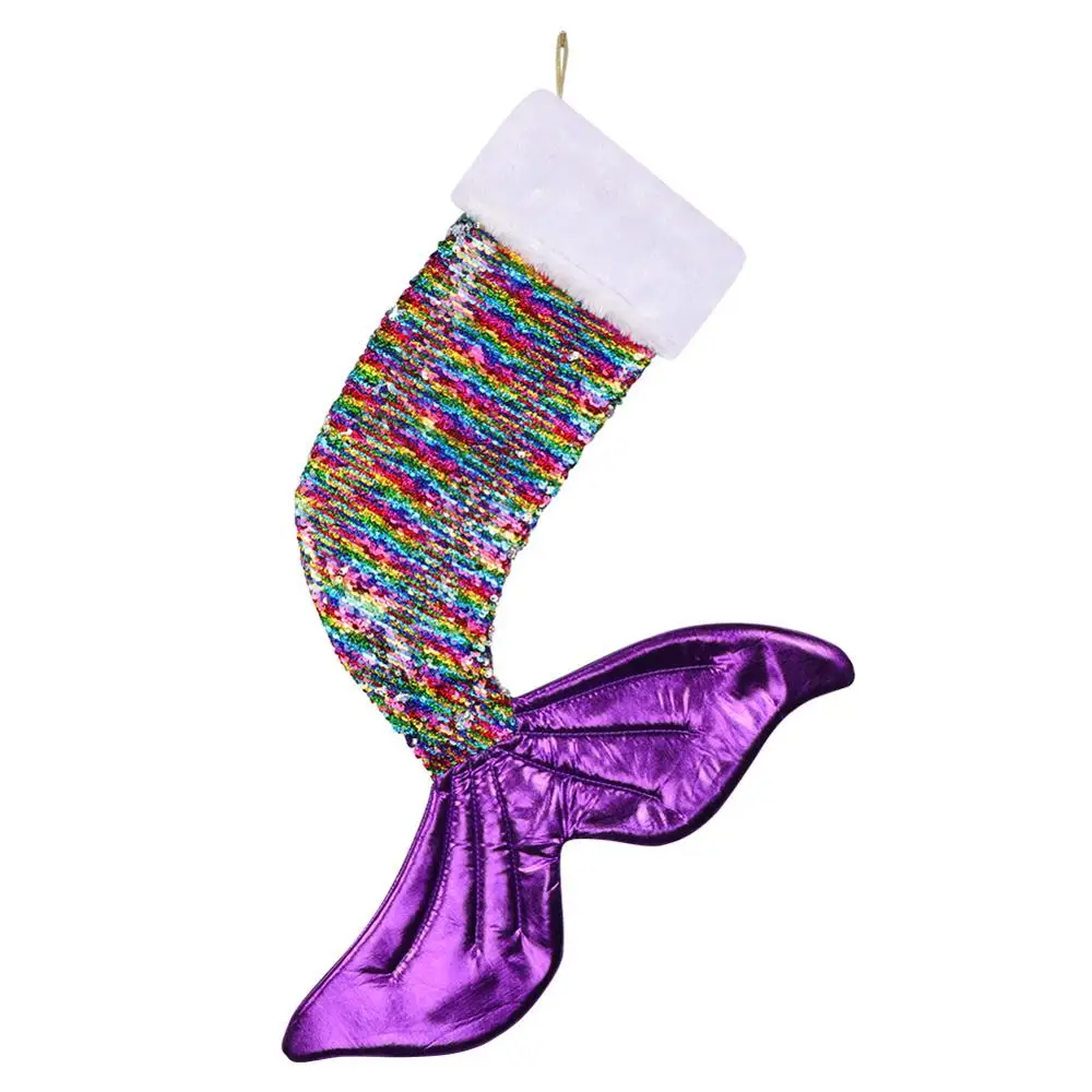 OurWarm большая с блестками искусственный мех рождественские чулки для подарков сумка Снеговик Олень мини-носок сумка для посуды держатель Рождественская елка украшения - Цвет: Mermaid