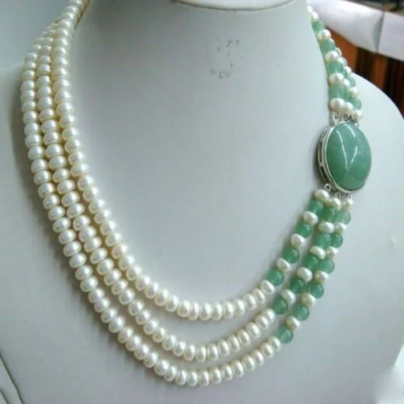 

Hot! Women's Charming Women's Jewelry 3 row white freshwater pearl necklace AA12344T4