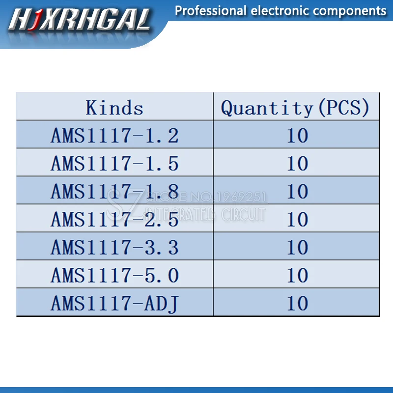 70 шт. AMS1117 регулятор напряжения комплект 1,2 в/1,5 В/1,8 в/2,5 в/3,3 В/5,0 в/ADJ 1117 7 значений каждый 10 шт hjxrhgal