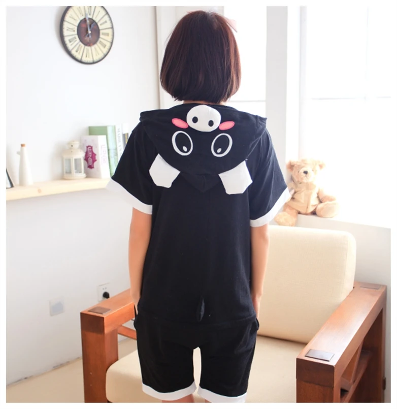 Anime-pajamas-Black-pig-men-women-adult-short-sleeve-cotton-pajamas-cartoon-animal-summer-unisex-cosplay