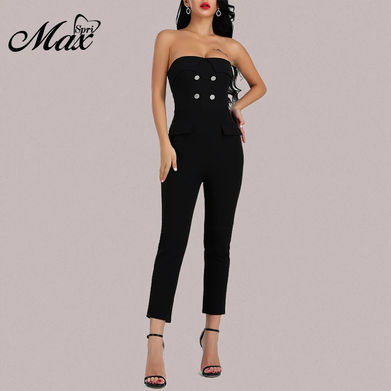 

Max Spri 2019 New Summer Sexy Strapless Celebrity Party Romper Fashion Women Jumpsuit Button Sleeveless Backless Pantsuit