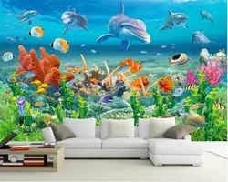 Beibehang Большой заказ обои подводный мир, дельфин коралловый риф вид на море детская комната ТВ задний план фрески 3d