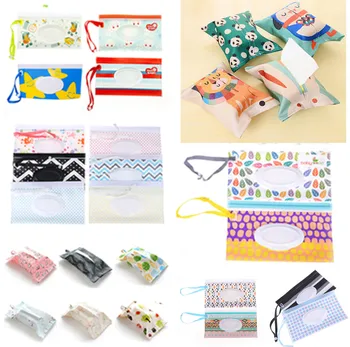 

Carrying Case Eco-friendly Wet Wipes Bag Clutch and Clean Wipes Clamshell Cosmetic Pouch Easy-carry Snap-strap Wipes Container