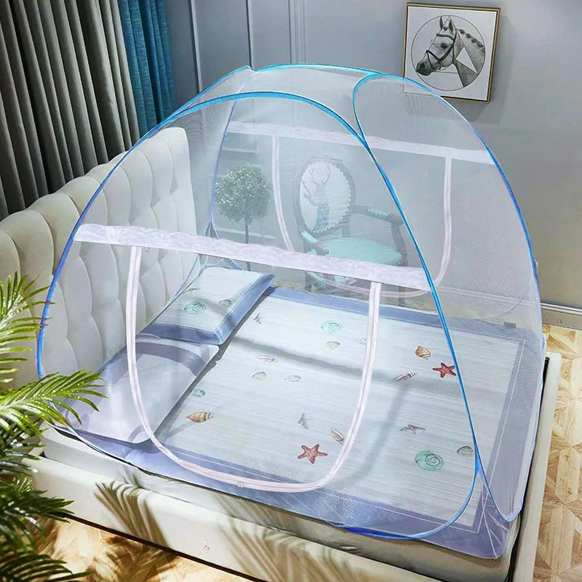 

Pop-Up Mosquito Net Tent for Beds Anti Mosquito Bites Folding Design with Net Bottom for Babys Adults Trip (79 x71x59 inch)