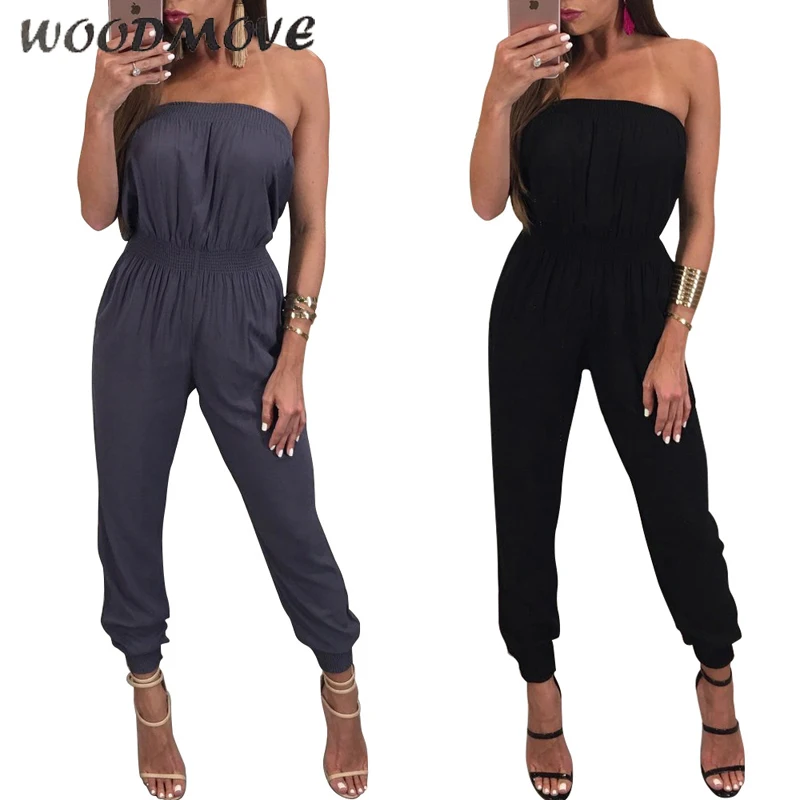 Women's Sexy Wrap Ruched Strapless Tube Backless Casual Harem Jumpsuits Casual Long Pant Women