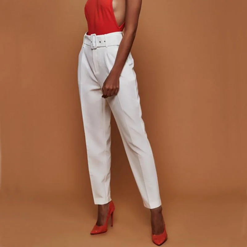 High Waist Office Lady Casual Pencil Pant Elegant Women OL Career Trousers with Belt Elastic Drawstring Pantalon Femme High Waist Office Lady Casual Pencil Pant Elegant Women OL Career Trousers with Belt Elastic Drawstring Pantalon Femme