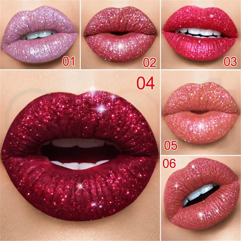 

Professional Sexy Lipstick Glitter Lip Gloss Waterproof Long Lasting Diamond Shiny Liquid Lipstick Baton Party Makeup Cosmetics