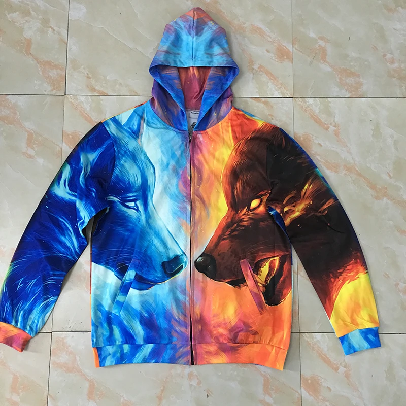 Ucuz Buz Ve Yangin Tarafindan Jojoesart 3d Kurt Fermuar Hoodies