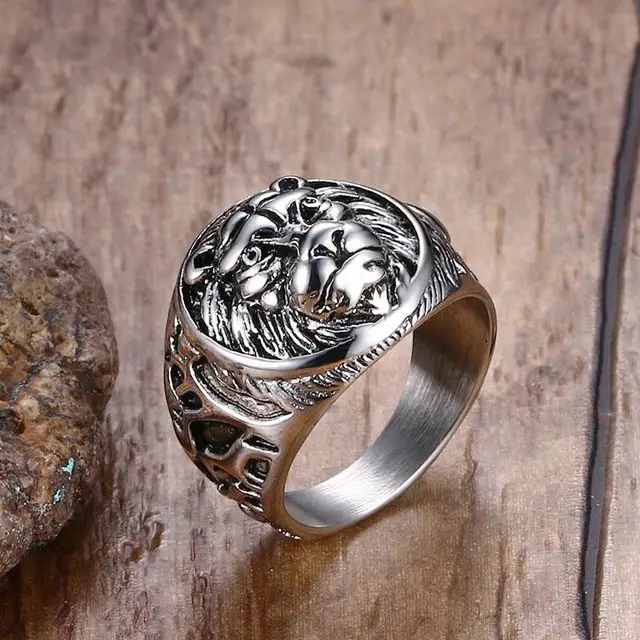 Mens Vintage Rings Stainless Steel Lion Head Rings in Silver color Metal Rock Pu Mens Vintage Rings Stainless Steel Lion Head Rings in Silver color Metal Rock Pu