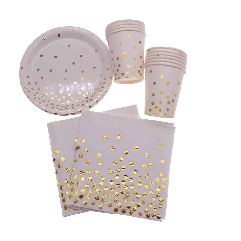 

children's paper cutlery plate cup napkins gold foil rave party decoration supplies tableware