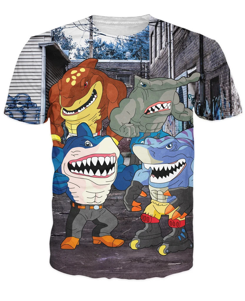 Street Sharks T-Shirt Crime Fighting Half Man 3d Cartoon 3D Printed T Shirt Funny Summer Tee Women Men | Мужская одежда