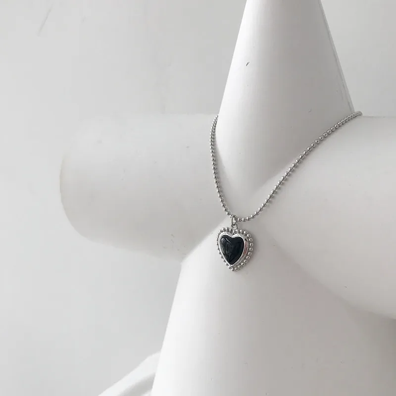 Louleur 925 пробы серебряный с агатом ожерелье сердце темперамент черный Агат Сердце модные подвески ожерелье для женщин ювелирные изделия подарок