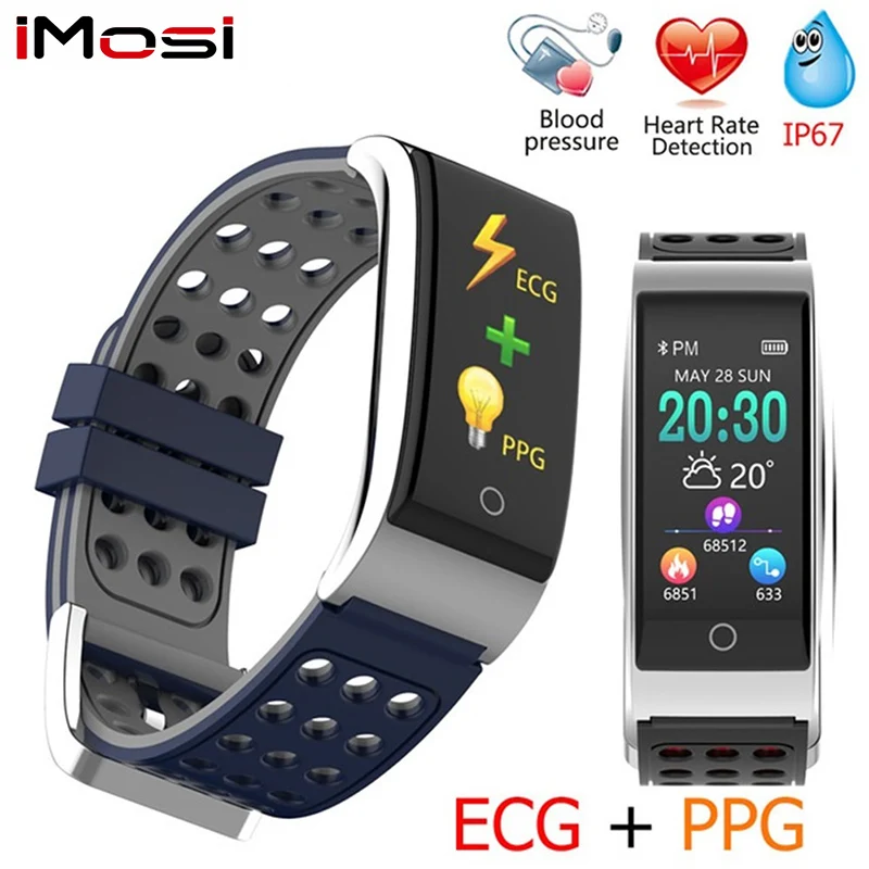 Imosi E08 Smart Bracelet ECG PPG Blood Pressure Measurement Fitness Tracker Watch Bracelet Waterproof Heart Rate Monitor