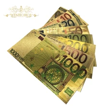 8pcs/lot Color Euro Banknote Sets 5 10 20 50 100 200 500 1000 EUR Gold Banknotes in 24K Gold Fake Paper Money for Collection