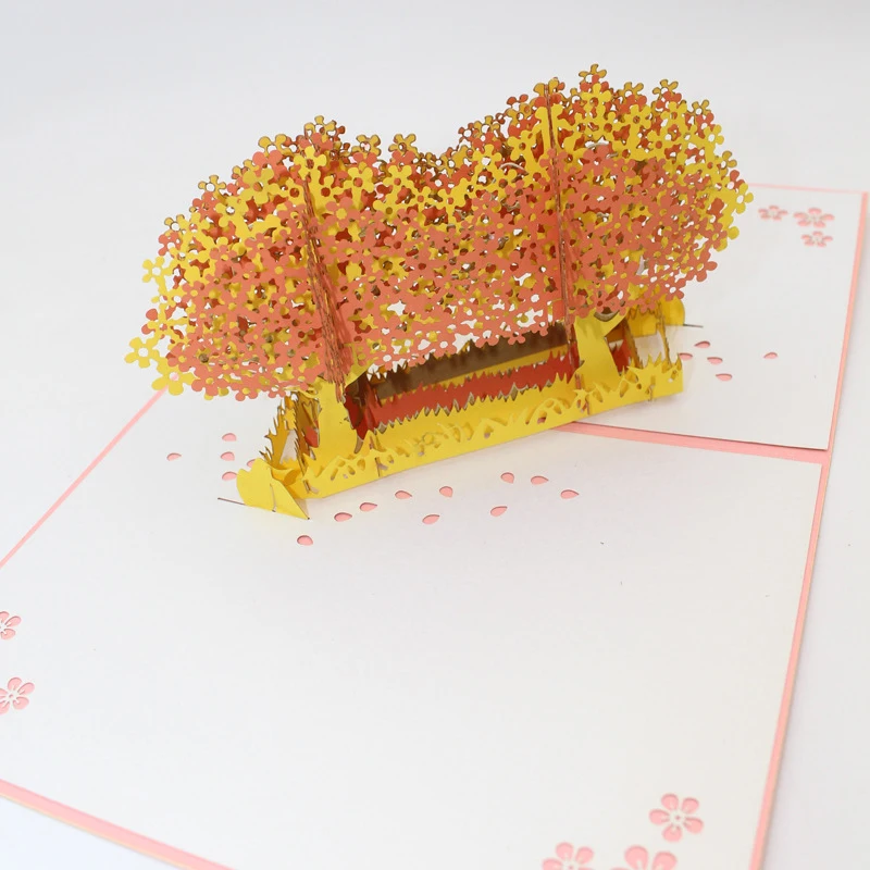  3D Handmade Double Color Twins Blooming Cherry Blossoms Tree Paper Invitation Greeting Cards Valent - 32913289484