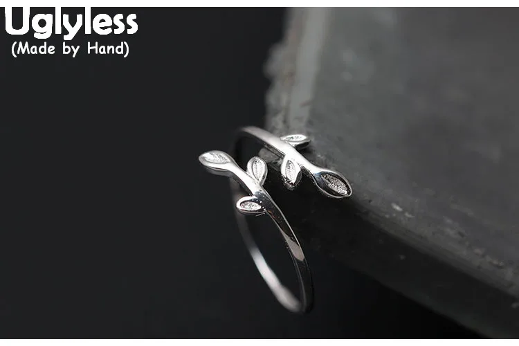 

Uglyless Real S925 Sterling Silver Handmade Engrave Branch Open Rings for Women Ethnic Leaves Ring Simple Fashion Korean Jewelry