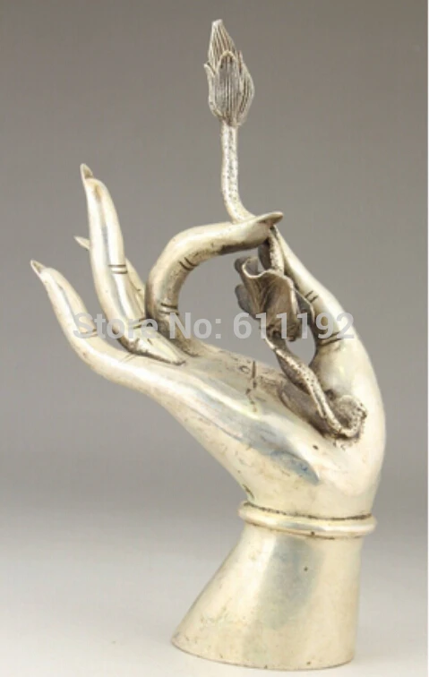 

8 Inch high Vintage tibet silver Handwork Carving Buddha Kwan-yin Collectable Hand Statue/Sculpture