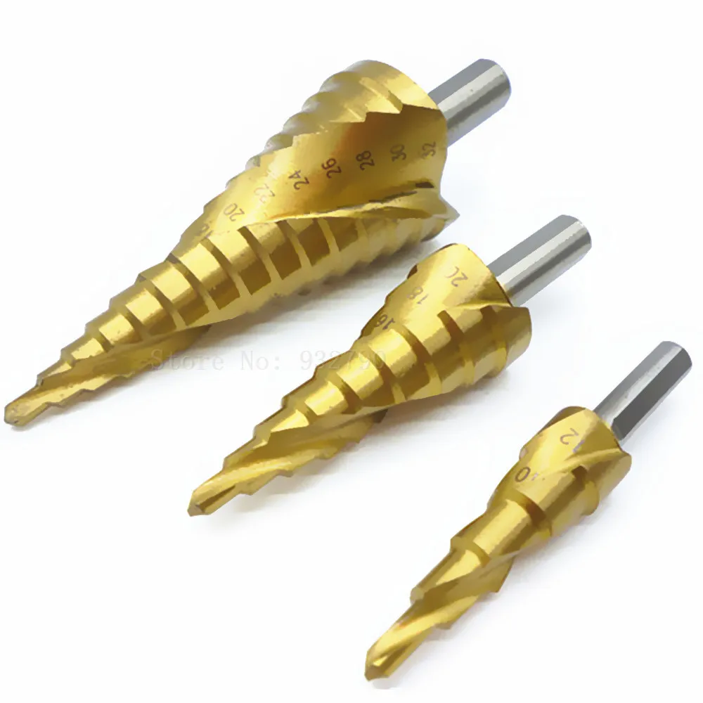 3pc Hss Spiral Grooved Step Cone Drill Bit 4mm-12mm/20mm/32mm Hole Cut  Reamer Reaming Drilling Iron Steel Hole Cut Twist Drill