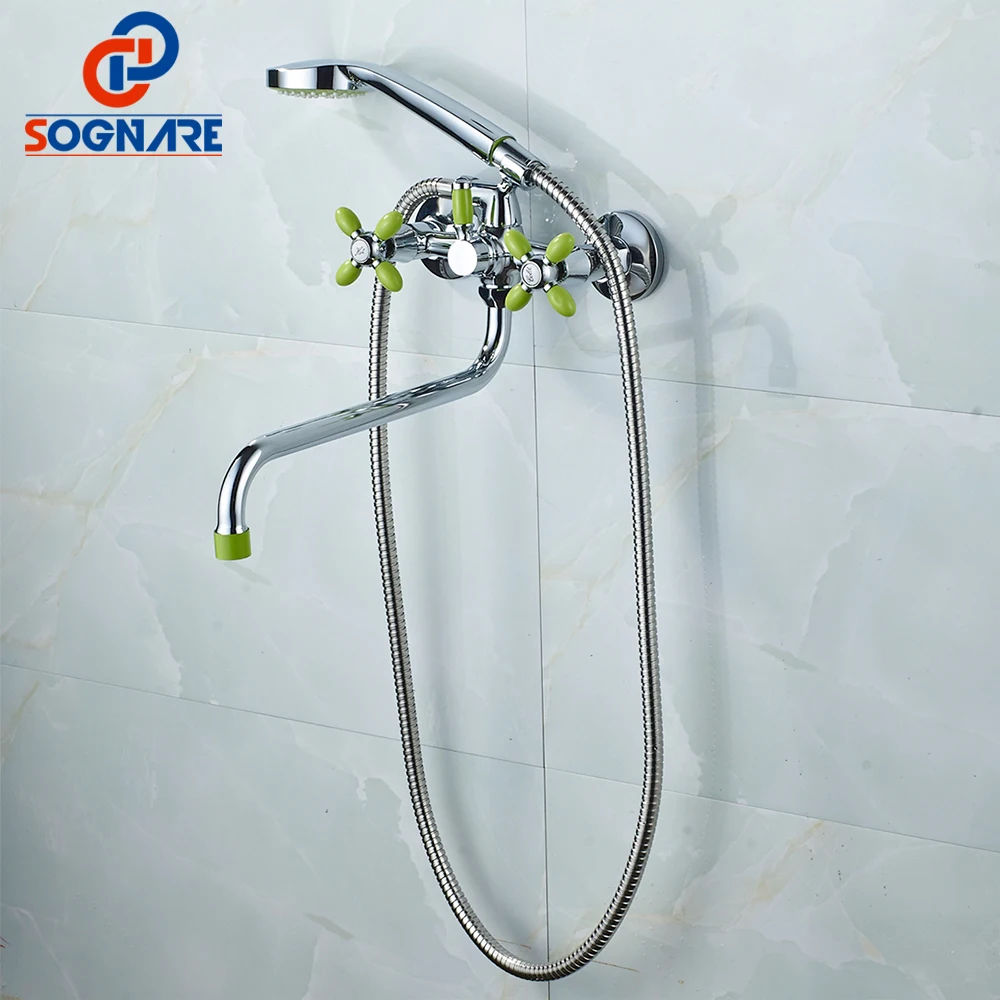 

Bathroom Bathtub Faucets Set 30Cm Length Outlet Rotated Bath Mixer Tap Chrome Brass Body Shower Faucet For Bathroom Water Mixer