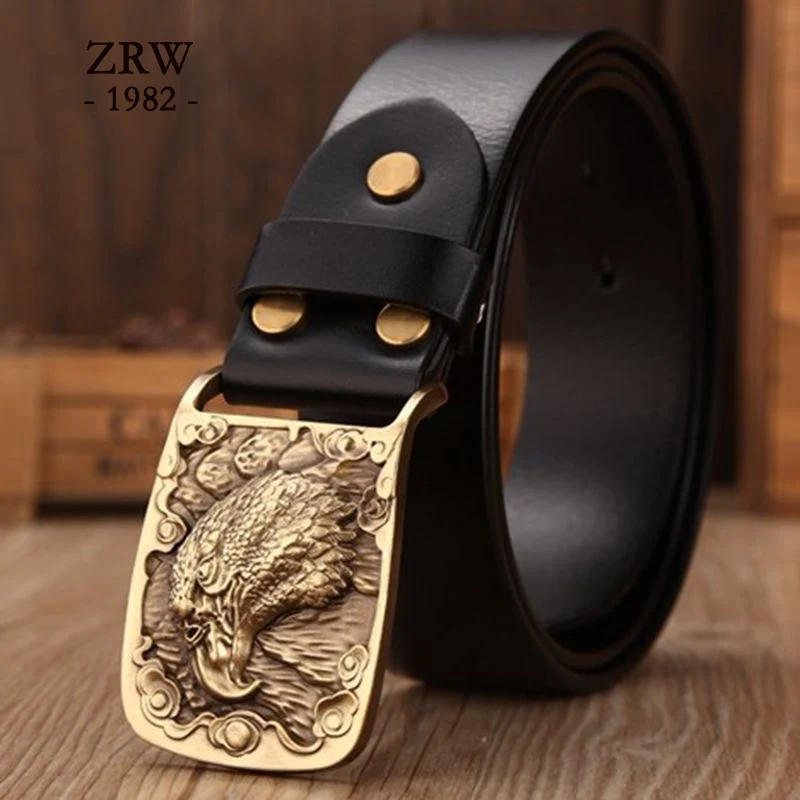 Ремень мужской из натуральной кожи с пряжкой в виде орла латуни|genuine leather belt men|genuine