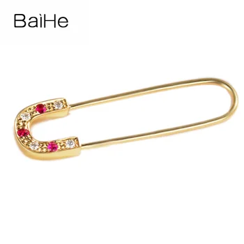 

BAIHE Solid 14K Yellow Gold 0.03ct H/SI Natural Diamonds Wedding Trendy Fine Jewelry Gift Diamond Ruby pin brooch Earrings Women