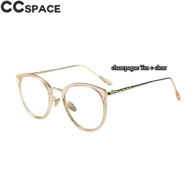 45565, круглые роскошные очки, оправа для женщин, металлические, кошачий глаз, винтажные, CCSPACE, брендовые, дизайнерские, оптические, модные очки, компьютерные очки - Цвет оправы: C8 Tea clear