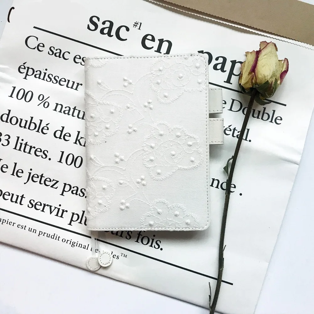 

White Floral Fitted Journal Cover A5 A6 Suit For Standard Hobonichi Paper Book