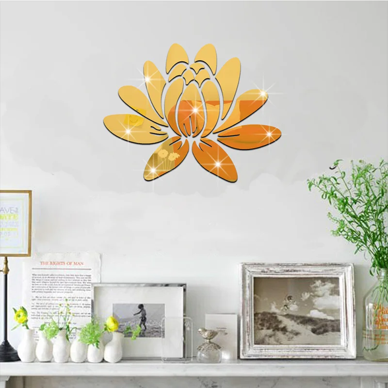 

3D three-dimensional acrylic lotus mirror stickers home bedroom living room TV wall environmentally-friendly decorative stickers